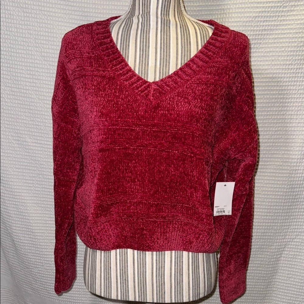 SO Good For Life Red Chenille V-Neck Sweater Womens Size M Soft Cozy NWT